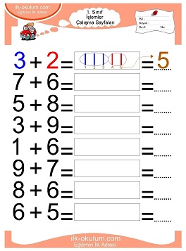 Çocuklar İçin toplam işlemi yaprak testleri 